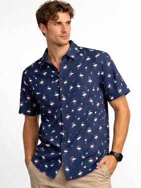 Canada Weather Gear Men's Flamingo Print Button-Up Shirt - Size Large NWT